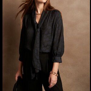 Banana Republic Factory Jacquard Bow-Neck Blouse